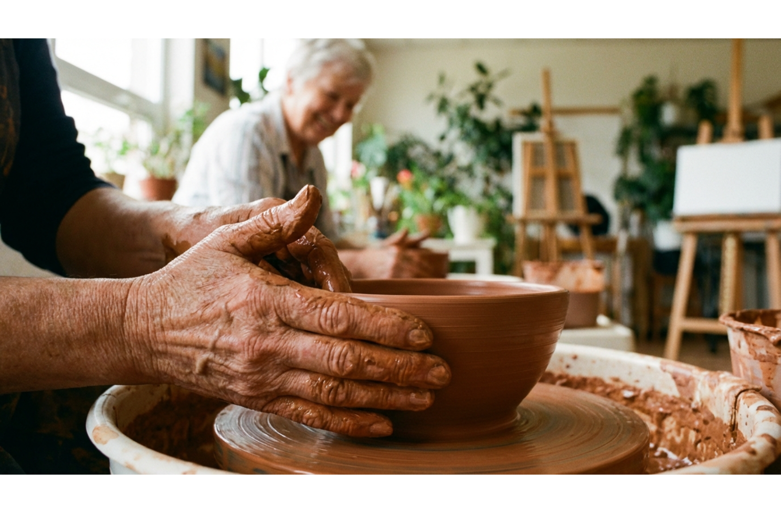 a senior doing pottery